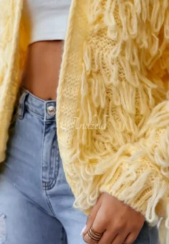 Krotki Kardigan Z Fredzlami Fringe Bananowy
