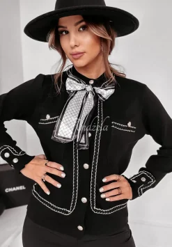Krotki Kardigan Z Kokardka Girly Bow Czarny