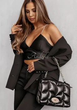 Krotki Satynowy Top Na Zdobionych Ramiaczkach Glam Goddess Czarny