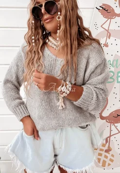 Krotki Sweter Z Dekoltem Stratford Szary