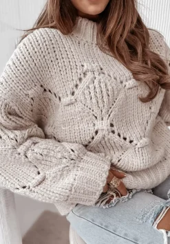 Krotki Sweter Z Ozdobnym Splotem Cocomore Dero Bezowy