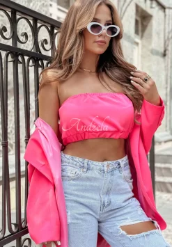Krotki Top Opaska Bez Ramiaczek Think About Me Neonowy Rozowy
