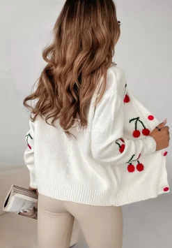 Krotki Zapinany Kardigan We Wzory Cherries Ecru