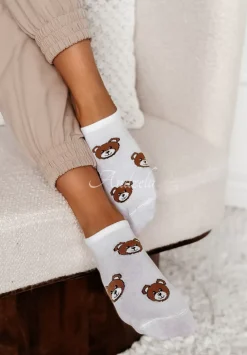 Krotkie Skarpetki We Wzory Teddy Biale