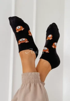 Krotkie Skarpetki We Wzory Teddy Czarne
