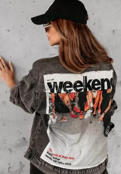 Kurtka Jeansowa Z Nadrukiem Weekend Szara