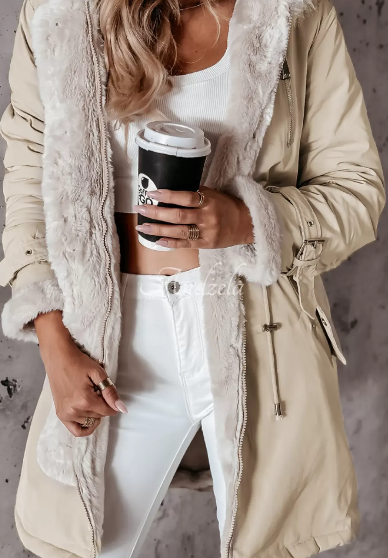 Kurtka Parka Z Futerkiem Keep It Cozy Bezowa