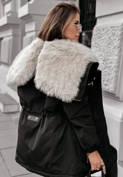 Kurtka Parka Z Futerkiem Cool Time Czarna