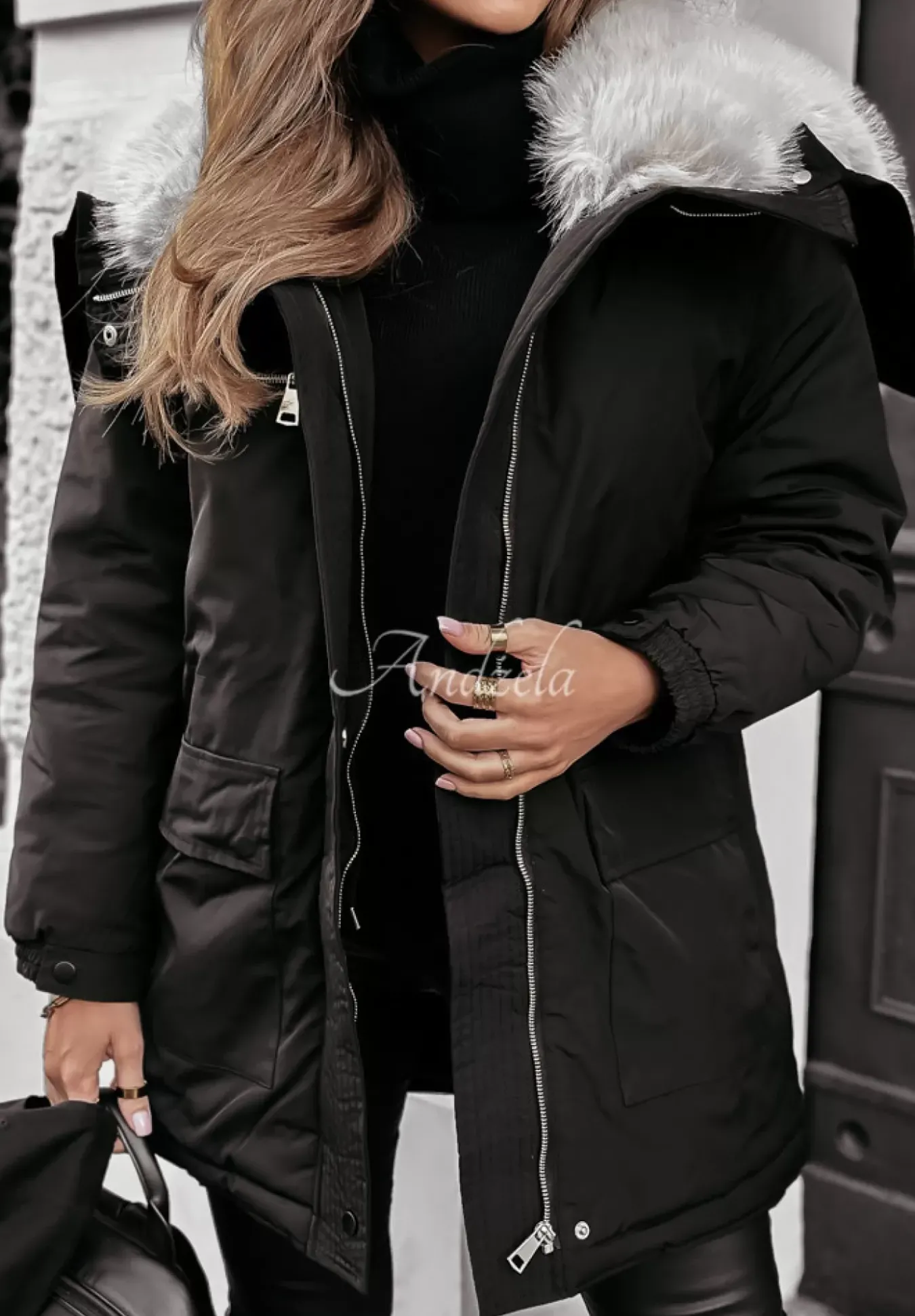 Kurtka Parka Z Futerkiem Cool Time Czarna