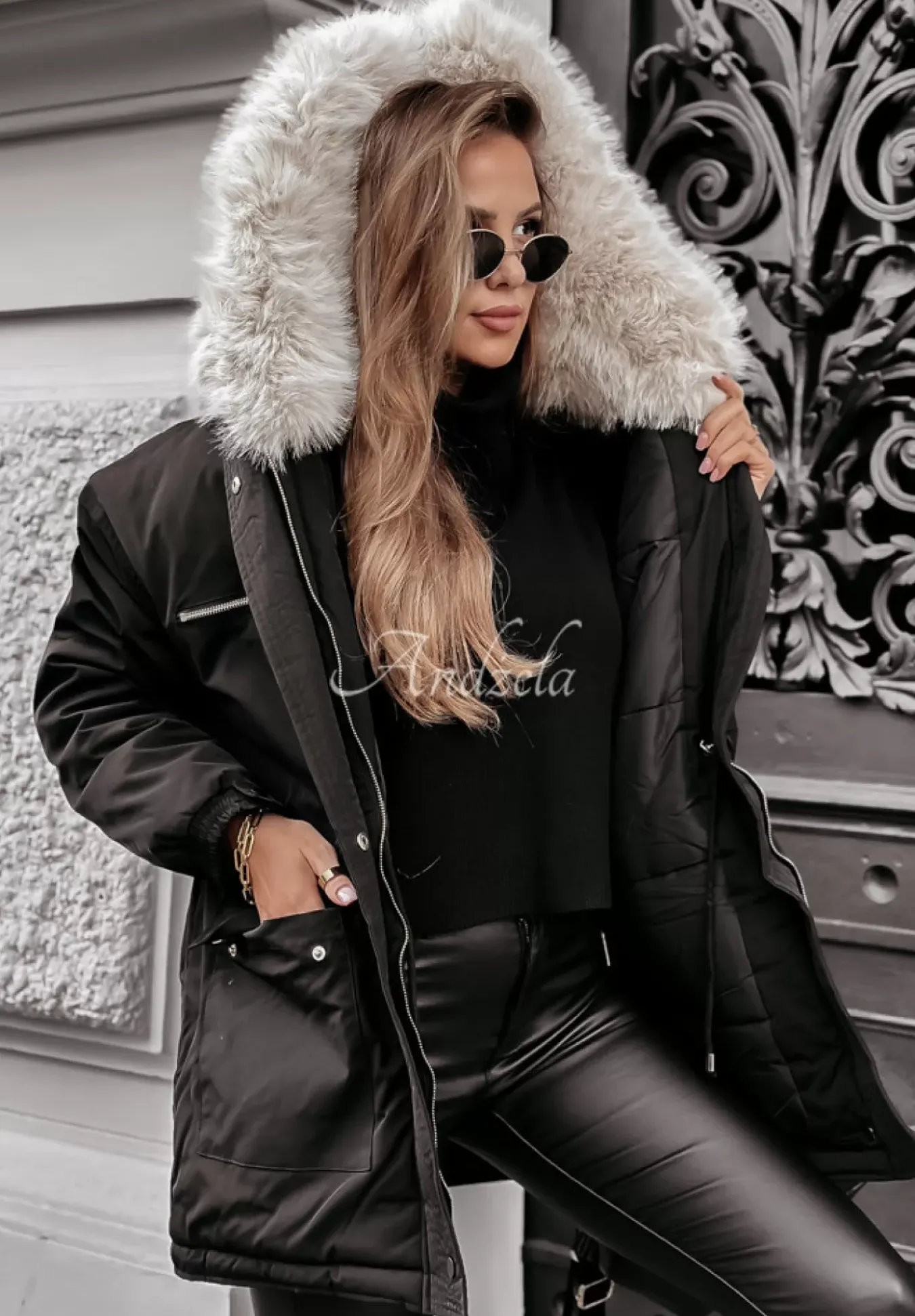 Kurtka Parka Z Futerkiem Cool Time Czarna
