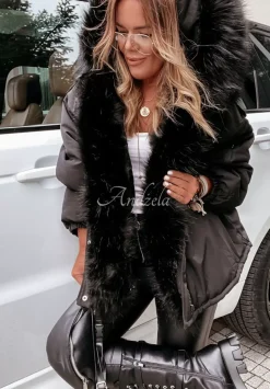Kurtka Parka Z Futerkiem Megan Czarna