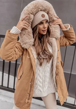 Kurtka Parka Z Futerkiem Carlow Camelowa