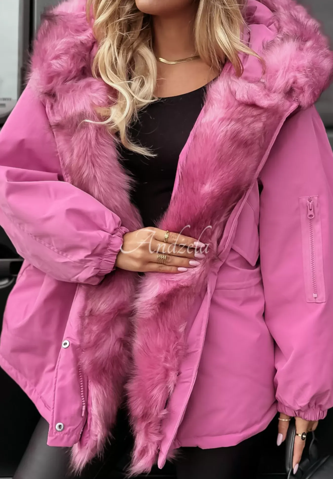 Kurtka Parka Z Futerkiem Megan Rozowa