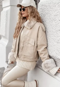 Kurtka Z Imitacji Skory Z Futerkiem Shopaholic Bezowa