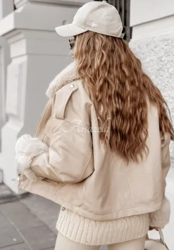 Kurtka Z Imitacji Skory Z Futerkiem Shopaholic Bezowa