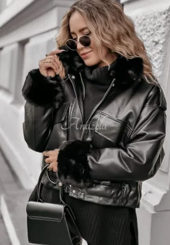 Kurtka Z Imitacji Skory Z Futerkiem Shopaholic Czarna