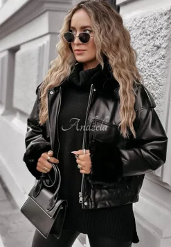 Kurtka Z Imitacji Skory Z Futerkiem Shopaholic Czarna