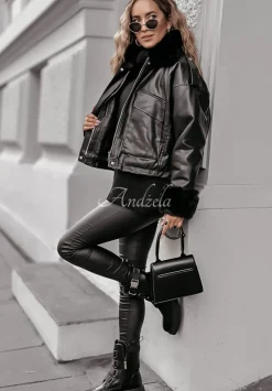 Kurtka Z Imitacji Skory Z Futerkiem Shopaholic Czarna