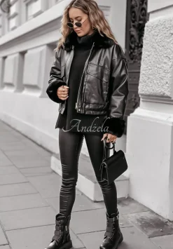 Kurtka Z Imitacji Skory Z Futerkiem Shopaholic Czarna