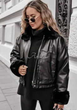 Kurtka Z Imitacji Skory Z Futerkiem Shopaholic Czarna