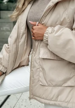 Kurtka Z Kapturem I Kieszaniami Hello Fall Bezowa