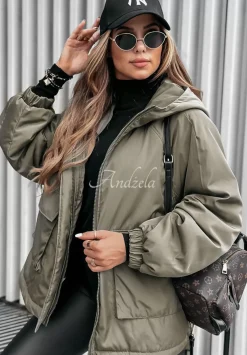 Kurtka Z Kapturem I Kieszaniami Hello Fall Khaki