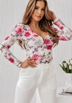 Kwiecista Bluzka Z Bufkami Fancy Flora Bialo-Rozowa