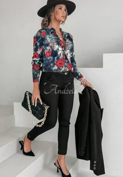 Kwiecista Koszula Ze Stojka Floral Gallery Granatowa
