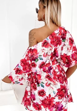 Kwiecista Sukienka Kimono Femina Czerwono-Rozowa