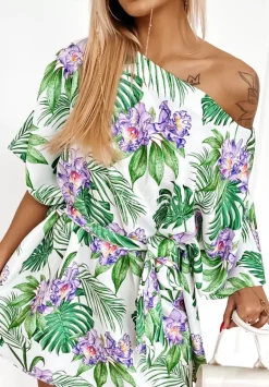 Kwiecista Sukienka Kimono Femina Zielono-Fioletowa