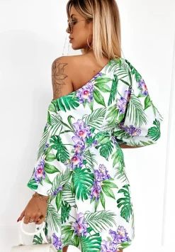 Kwiecista Sukienka Kimono Femina Zielono-Fioletowa