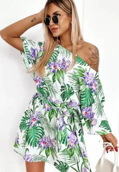 Kwiecista Sukienka Kimono Femina Zielono-Fioletowa