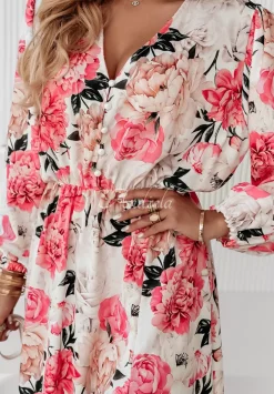 Kwiecista Sukienka Midi Bouquet Of Flowers Rozowa