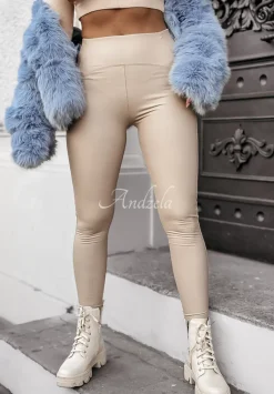 Legginsy Z Imitacji Skory What'S Your Number Bezowe