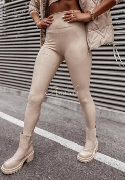 Legginsy Z Imitacji Skory Casso Bezowe