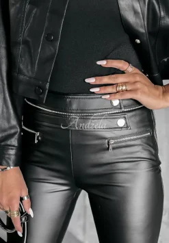 Legginsy Z Imitacji Skory Z Ozdobnymi Paskami Giovanni Czarne