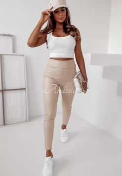 Legginsy Z Imitacji Skory Astrid Bezowe