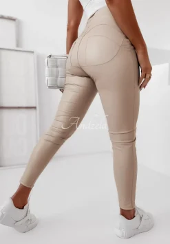 Legginsy Z Imitacji Skory Astrid Bezowe