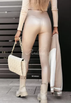 Legginsy Z Imitacji Skory Alive & Well Bezowe