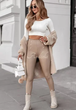 Legginsy Z Imitacji Skory Z Guzikami Graceful Glam Bezowe