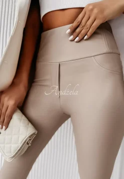 Legginsy Z Imitacji Skory On My Mind Bezowe