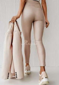 Legginsy Z Imitacji Skory On My Mind Bezowe