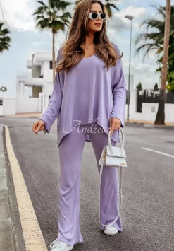 Lekki Sweter Oversize Z Dekoltem Back To Basics Liliowy