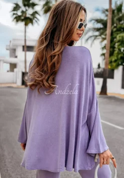 Lekki Sweter Oversize Z Dekoltem Back To Basics Liliowy