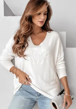 Lekki Sweter Z Napisem Vintage Club Ecru