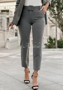 Materialowe Spodnie Cygaretki W Paski Nothing But Class Szare