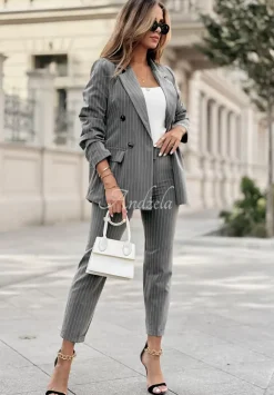 Materialowe Spodnie Cygaretki W Paski Nothing But Class Szare