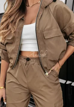 Materialowe Spodnie Parachute Seasonal Option Camelowe