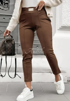 Materialowe Spodnie Pretty On Point Ciemnocamelowe