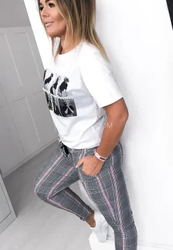 Materialowe Spodnie W Krate Merisa Szare